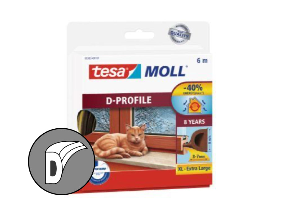 Tesa - Tochtband - D profiel - 6m x 3-7mm - bruin