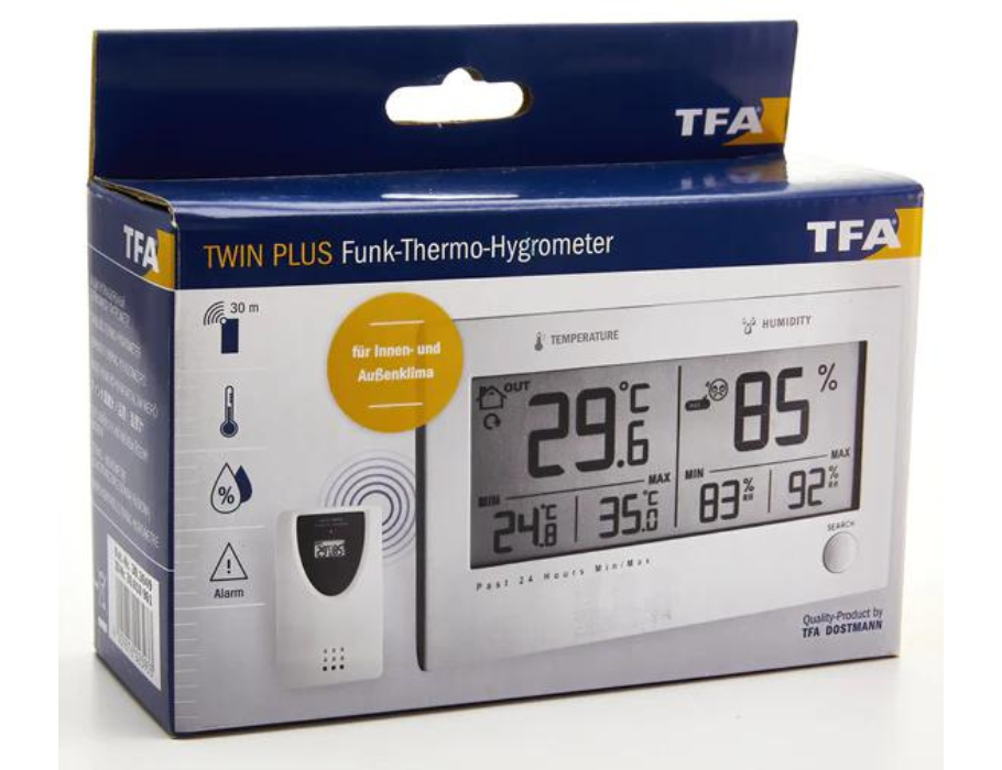 TFA - Hygrometer Twin Plus - Luchtvochtigheid en Temperatuur - Binnen en Buiten