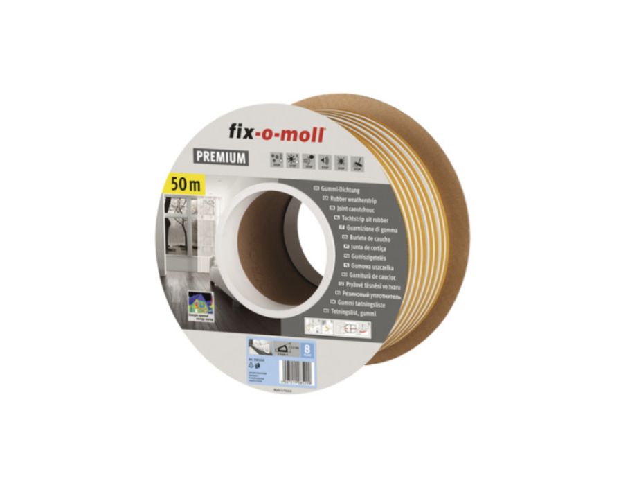Fix-o-moll - Tochtband - D profiel - 50m x 9mm - 3-5.5mm - wit