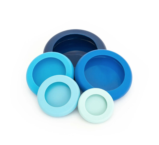 Food Huggers - Herbruikbare siliconen deksels - Blauwe Kleuren - 5 stuks