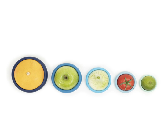 Food Huggers - Herbruikbare siliconen deksels - Blauwe Kleuren - 5 stuks