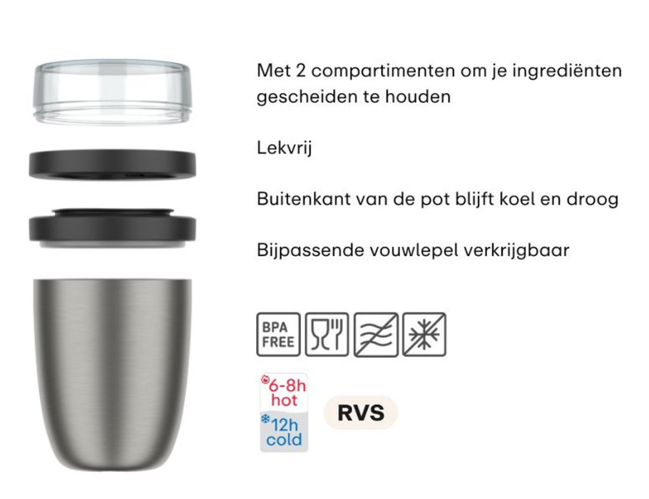 Mepal - Lunchpot Ellipse - Geïsoleerd - Natural Brushed - 500 ml + 200 ml